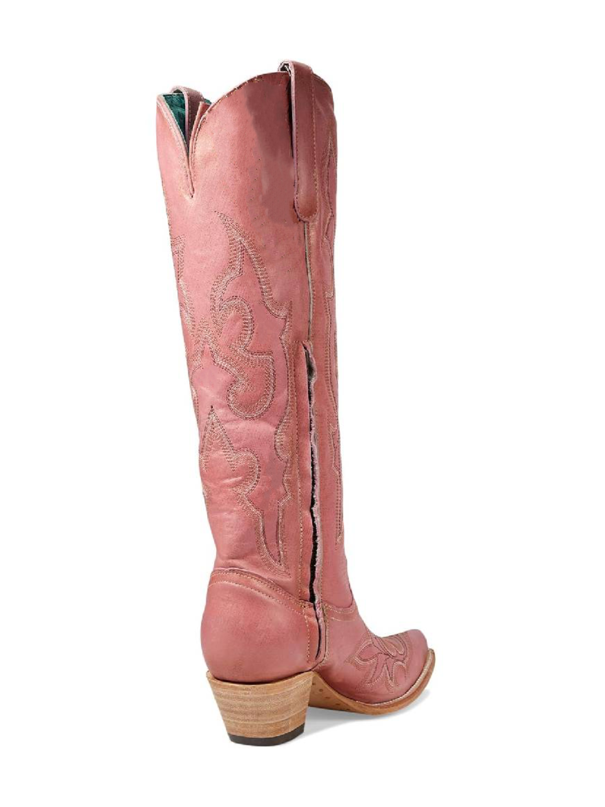 Pink Snip-Toe Embroidery Half-Zip Knee High Tall Cowgirl Boots