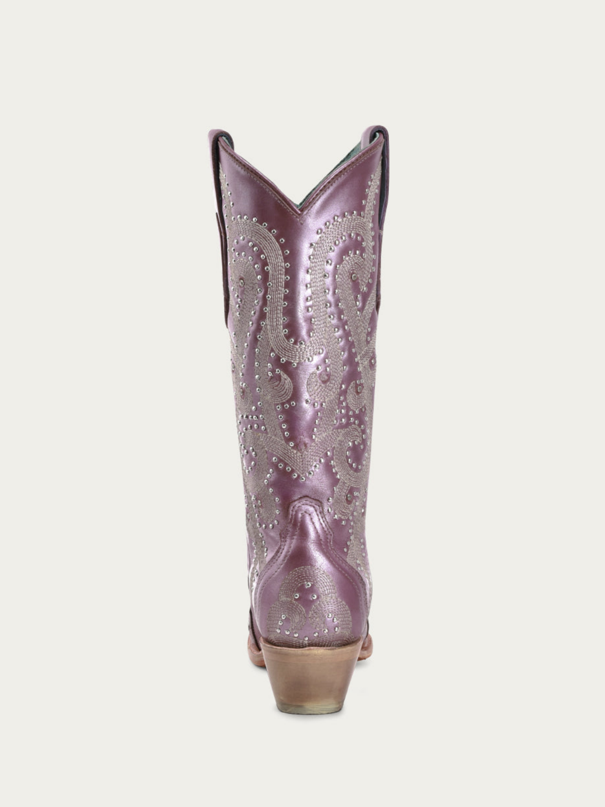 Metallic Lilac Rhinestone Stud Embroidery Snip-Toe Wide Mid Calf Cowgirl Boots With Wing Applique