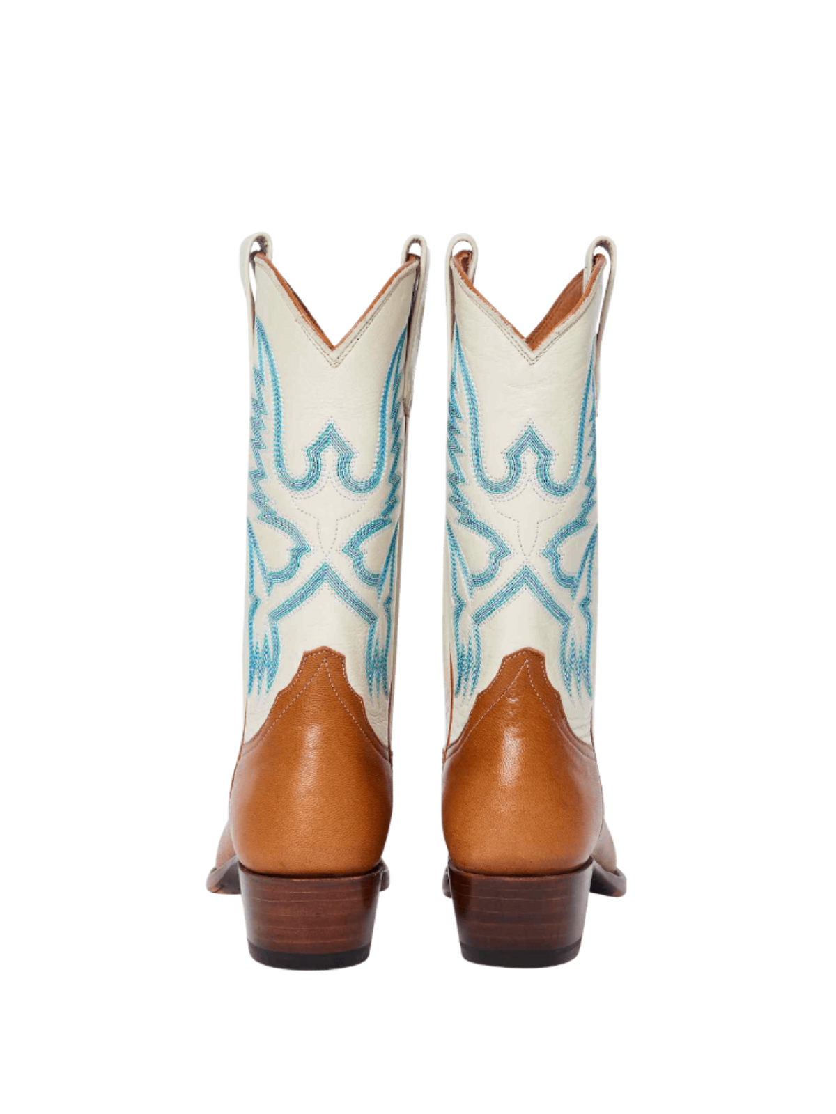 Almond-Toe Classic Western Embroidery Mid Calf Cowgirl Boots - Contrast Cream And Brown