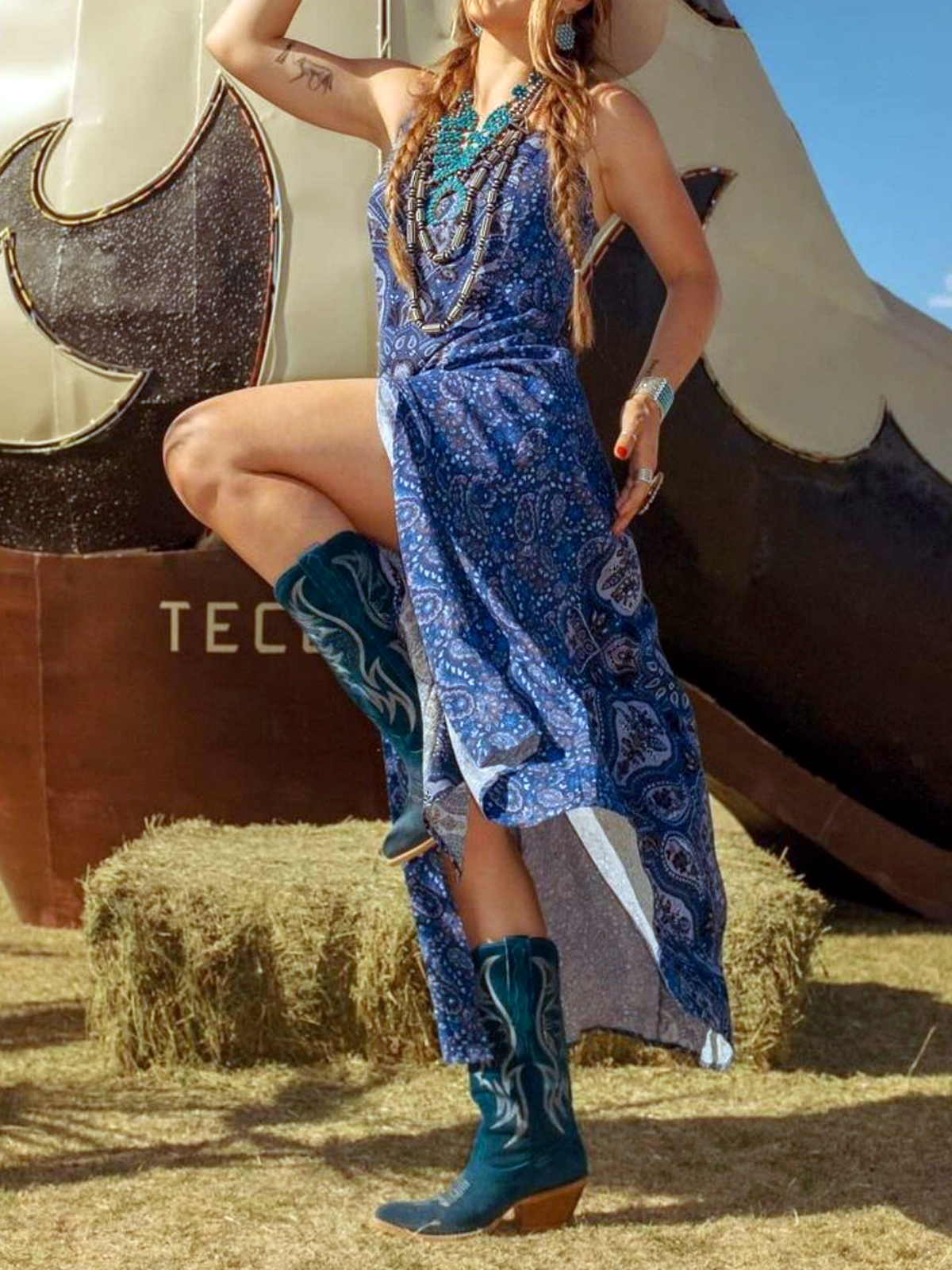 mid calf dress boots Faux Suede Wings Embroidery Wide Mid Calf Cowgirl Boots