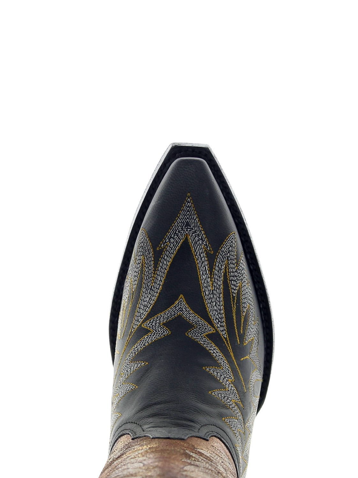 Contrast Black And Metallic Bronze Snip-Toe Embroidery Mid Calf Cowgirl Boots