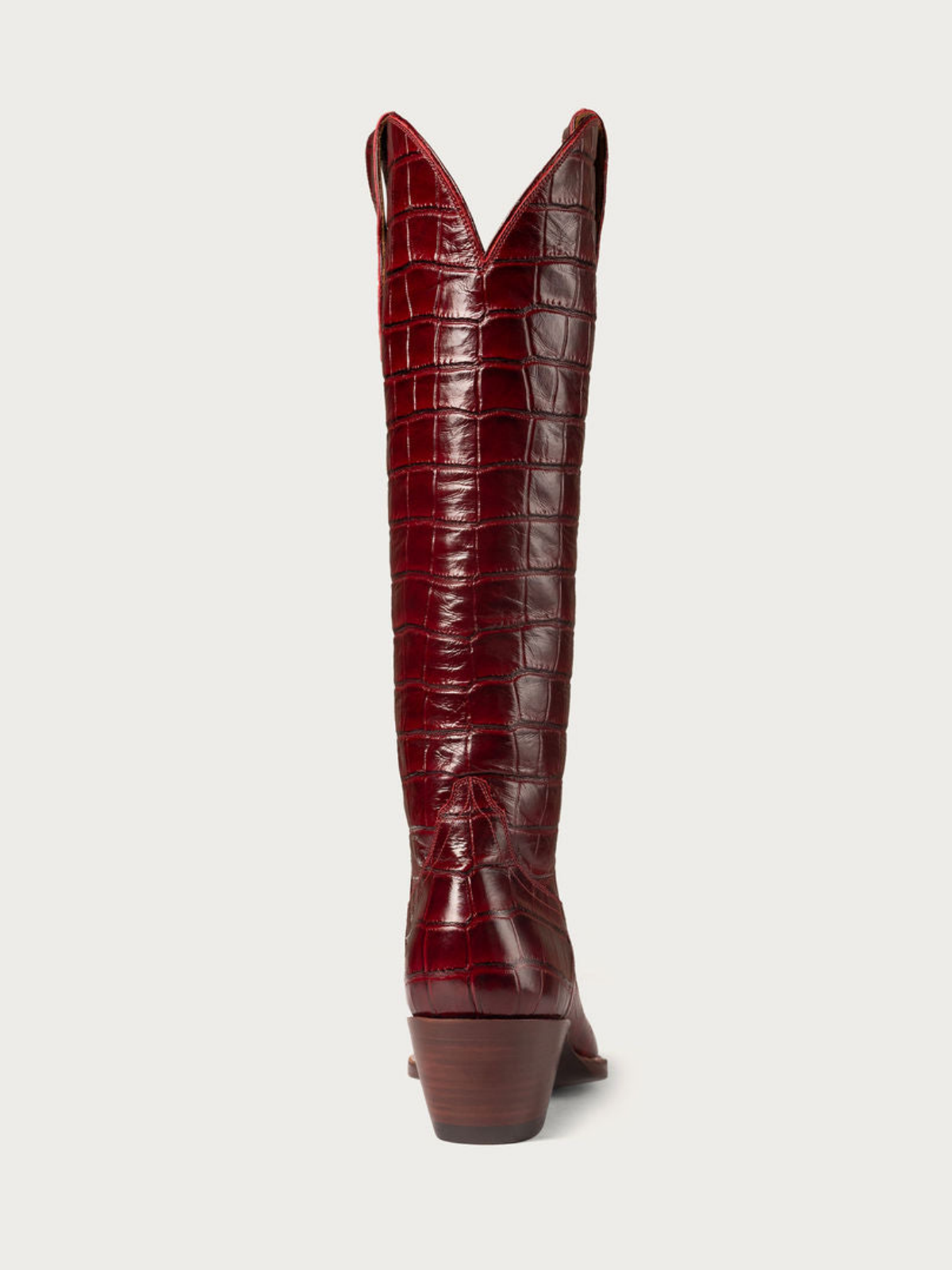 Wine Red Crocodile-Embossed Almond-Toe Wide Calf Tall Knee High Cowgirl Boots