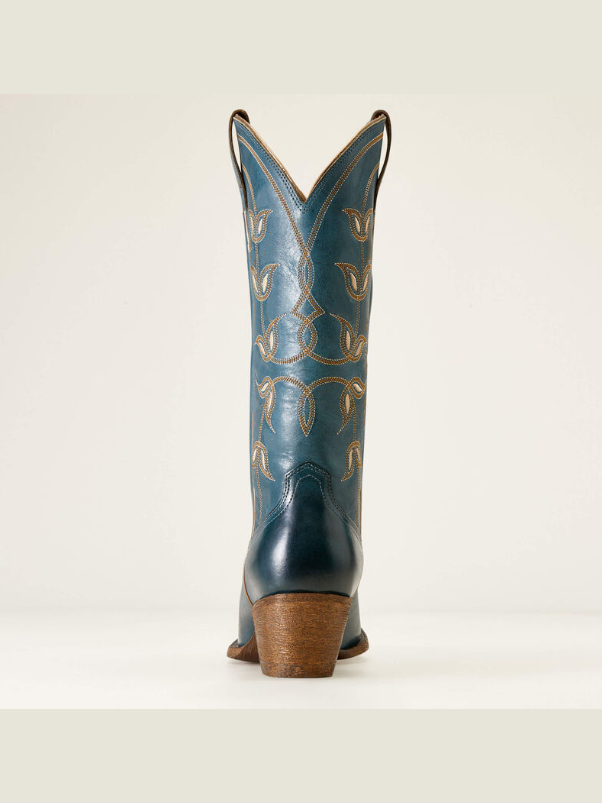 Blue Floral Embroidery Almond-Toe Mid Calf Cowgirl Boots