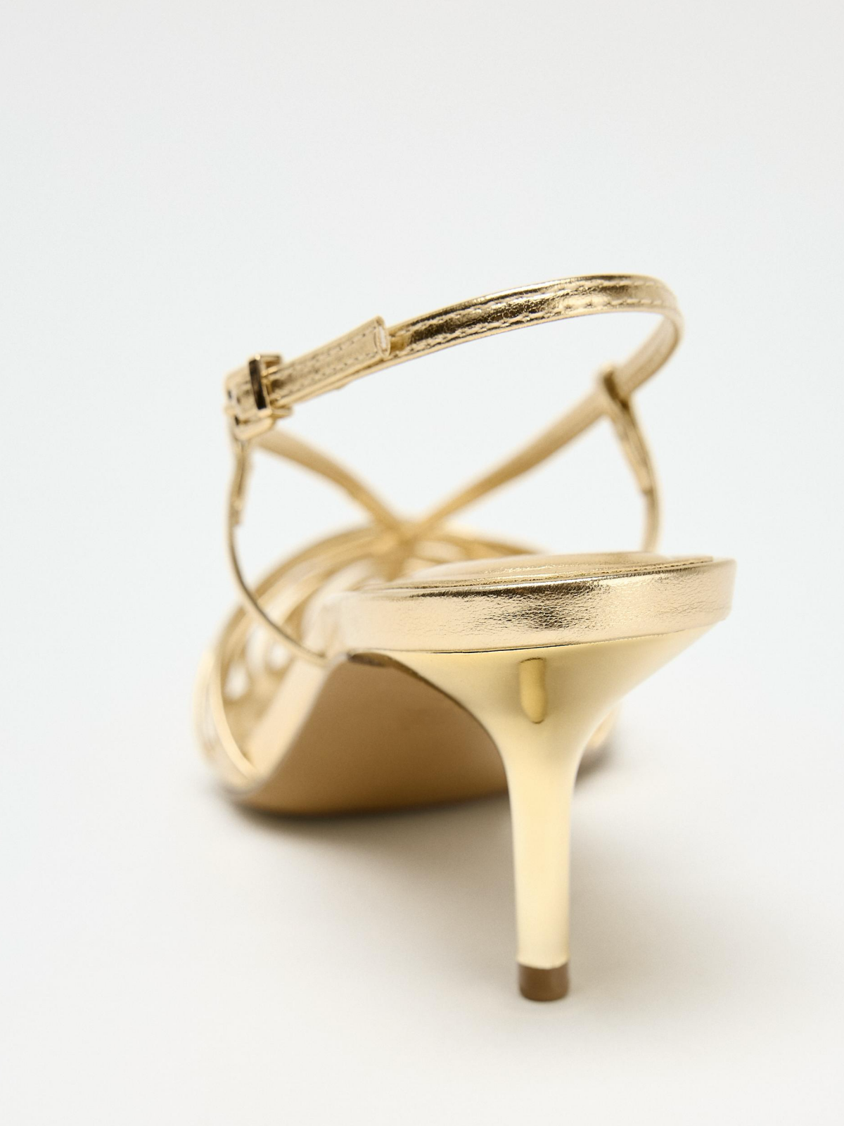 Metallic Gold Woven Pointed-Toe Slingback Kitten Heels