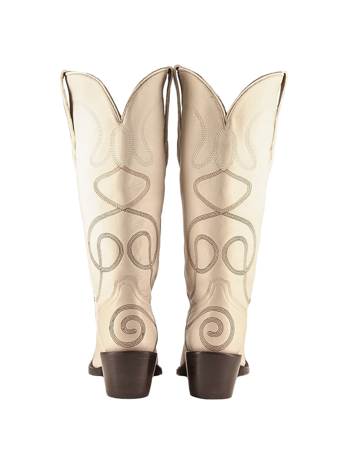 Bone Snip-Toe Simple Embroidery Classic Mid Calf Cowgirl Boots