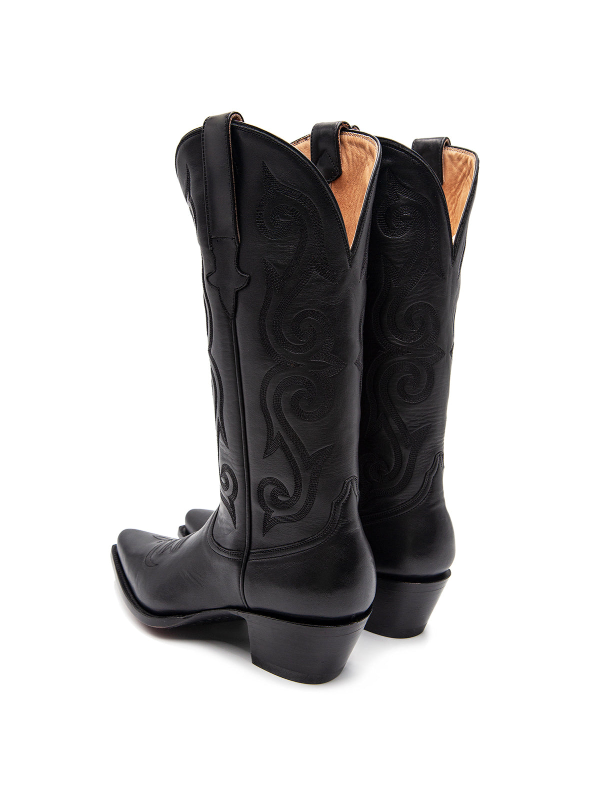 Black Snip-Toe Western Embroidery Classic Mid Calf Cowgirl Boots