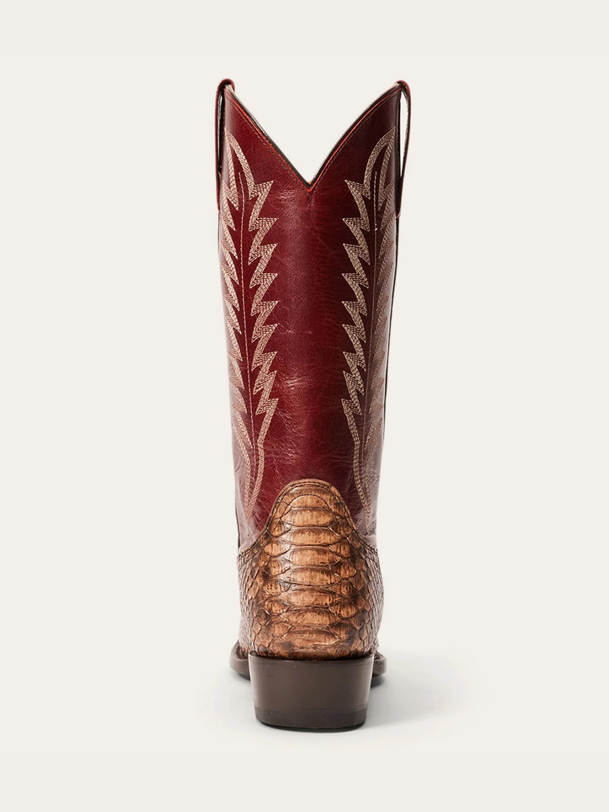 Contrast Red And Snakeskin Snip-Toe Embroidery Mid Calf Cowgirl Boots