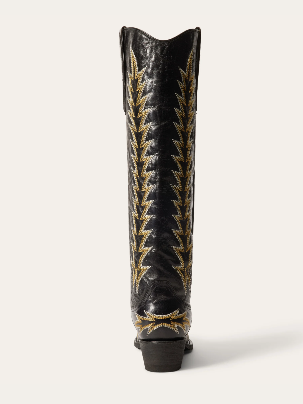 Black Snip-Toe Embroidery Tall Wide Calf Knee High Western Boots For Women