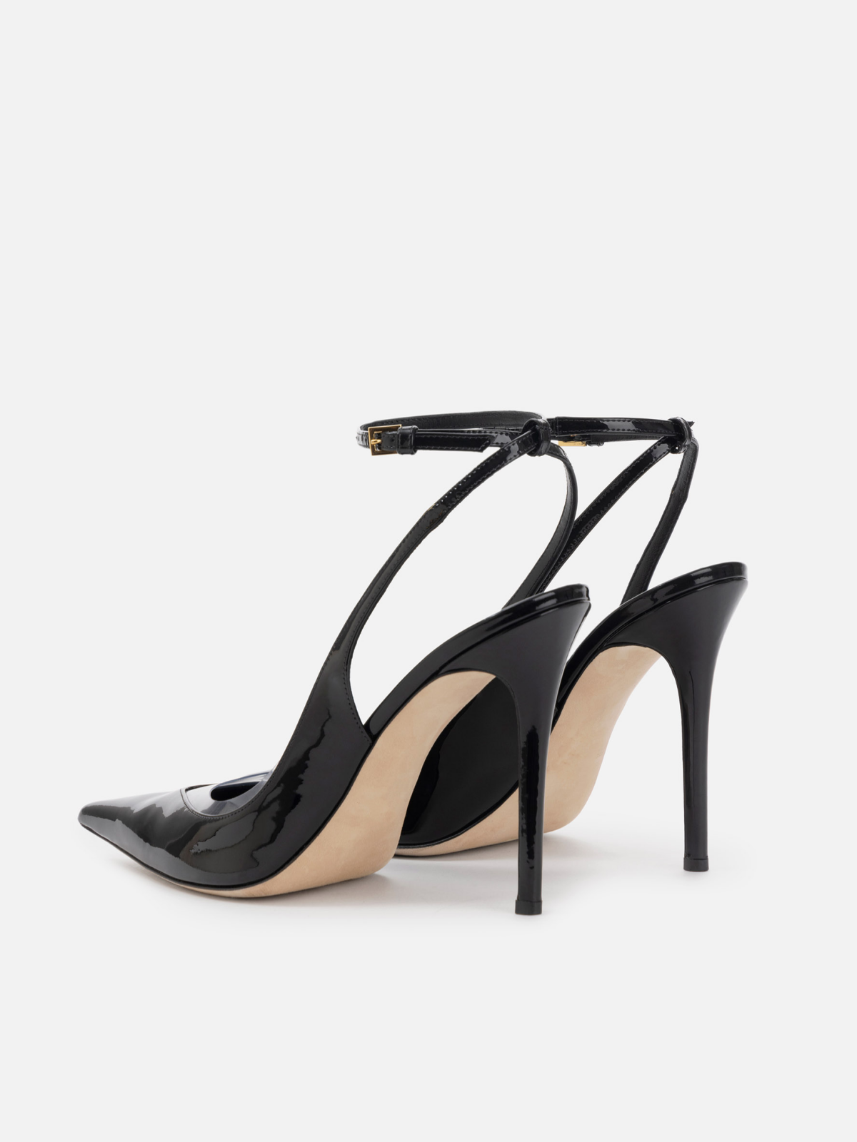 Patent Black And Transparent TPU Film Pointed-Toe Slingback Ankle Strap Pump High Heels