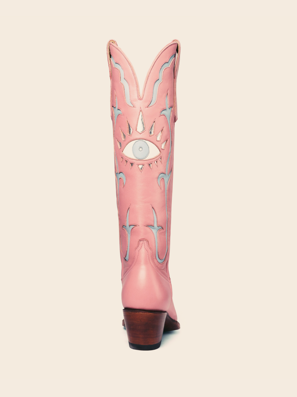 Pink Evil Eye Inlay Almond-Toe Wide Calf Knee High Western Cowgirl Tall Boots