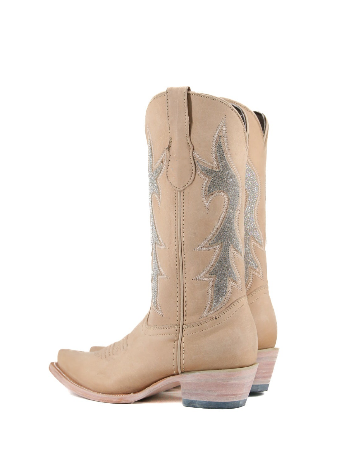 Bone Snip-Toe Small Rhinestone Wide Mid Calf Cowgirl Boots