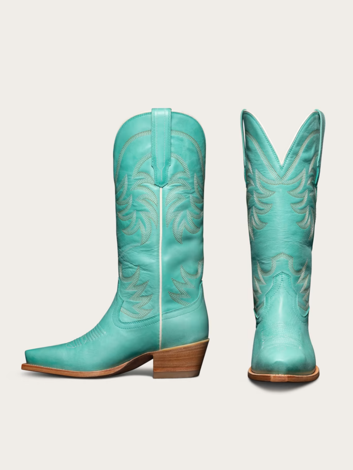 Malachite Green Embroidery Snip-Toe Wide Mid Calf Cowgirl Tall Boots