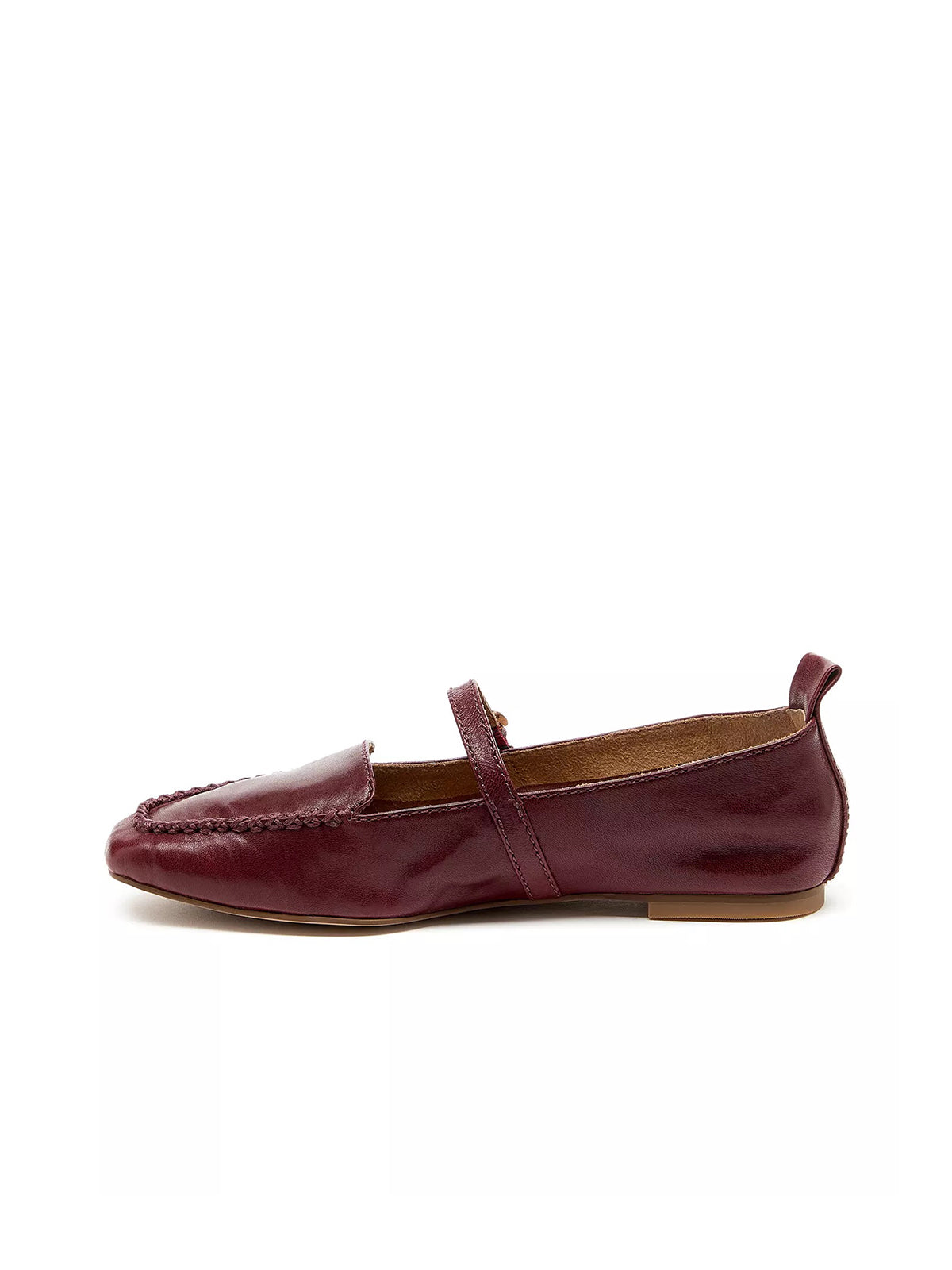 Wine Red Square-Toe Slip-On Mary Jane Flats Loafers