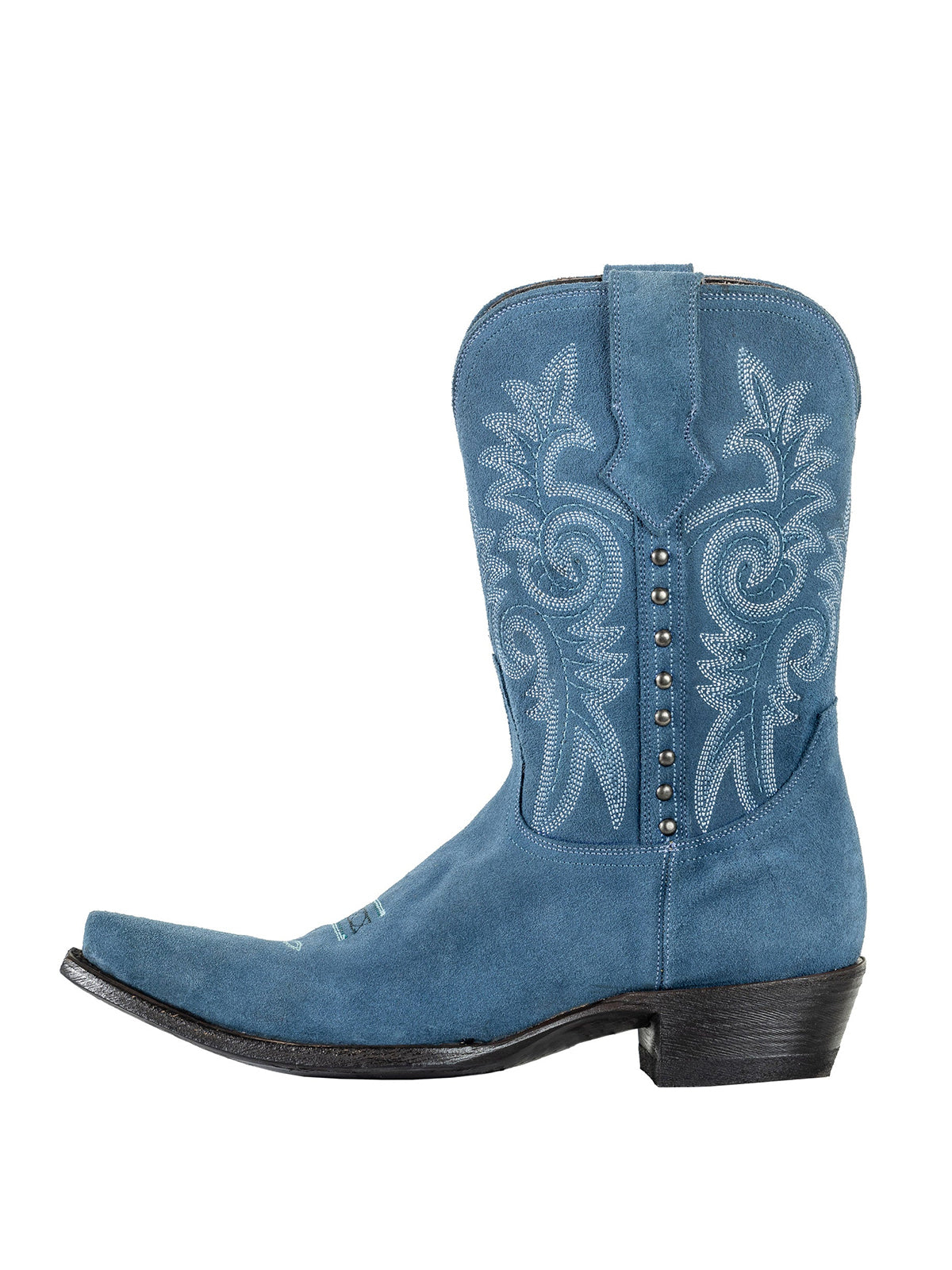 Snip-Toe Chic Embroidery And Side Studs Ankle Cowgirl Boots - Blue