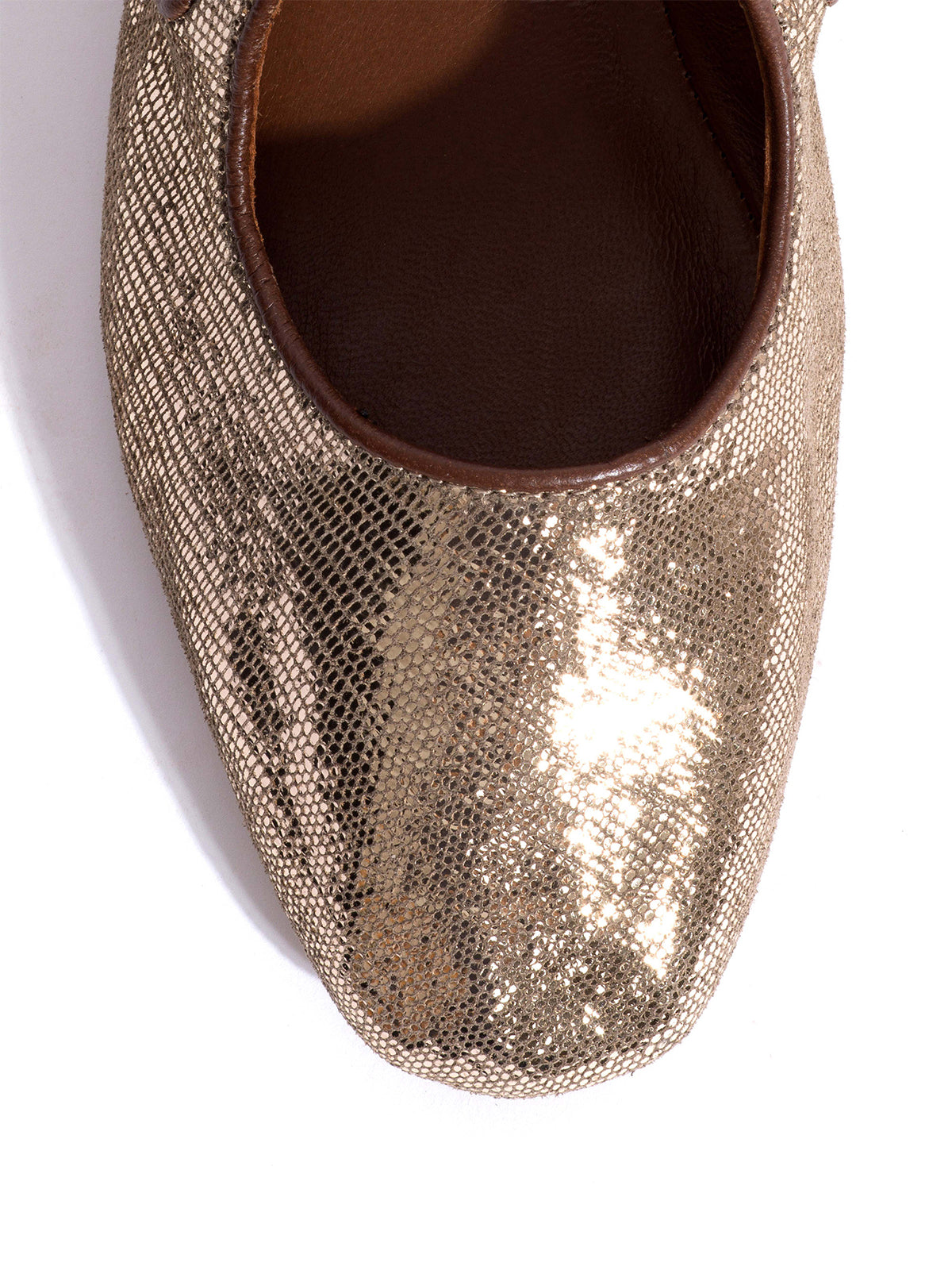 Square-Toe Buckle Strap Chic Flats - Metallic Champagne