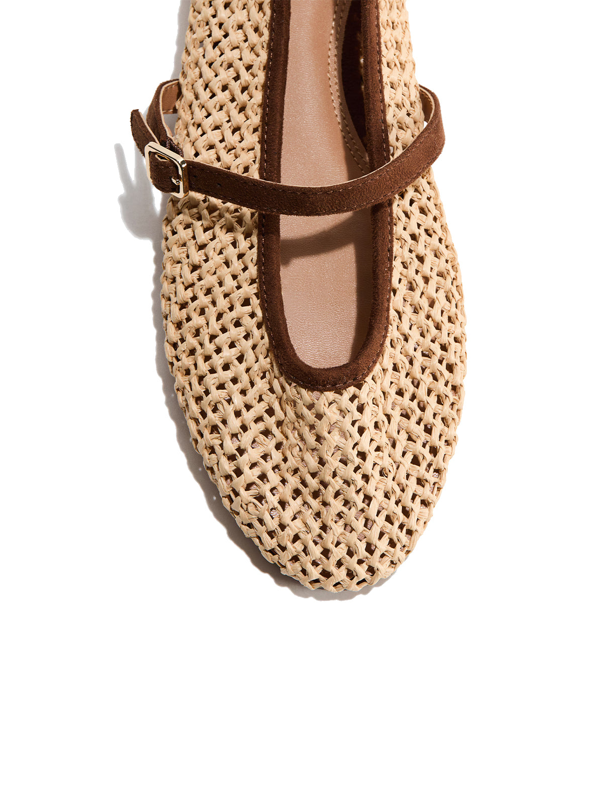 Beige Grass Woven Round-Toe Mary Jane Chic Ballet Flats
