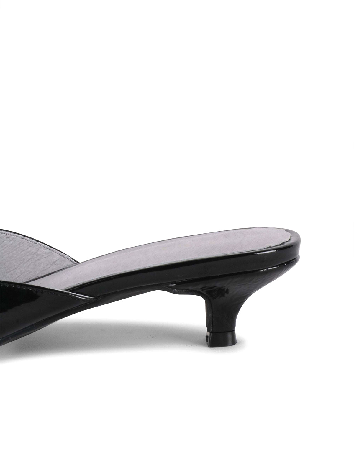 Patent Black Peep Square-Toe Backless Kitten Heels