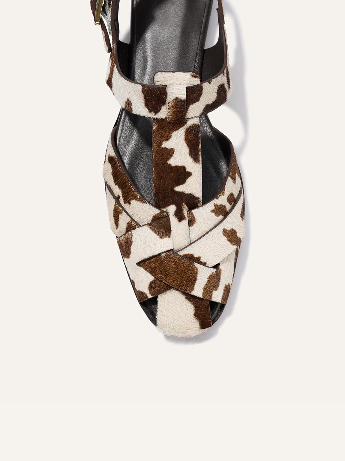 Cow Print Pony Hair Square-Toe Caged Fisherman Chic Flats
