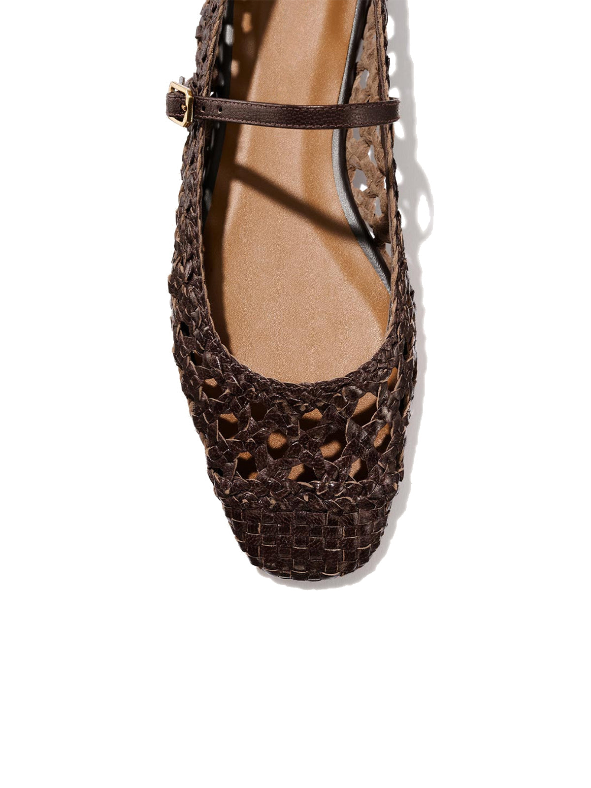 Coffee Woven Vegan Leather Square-Toe Chic Mary Jane Flats