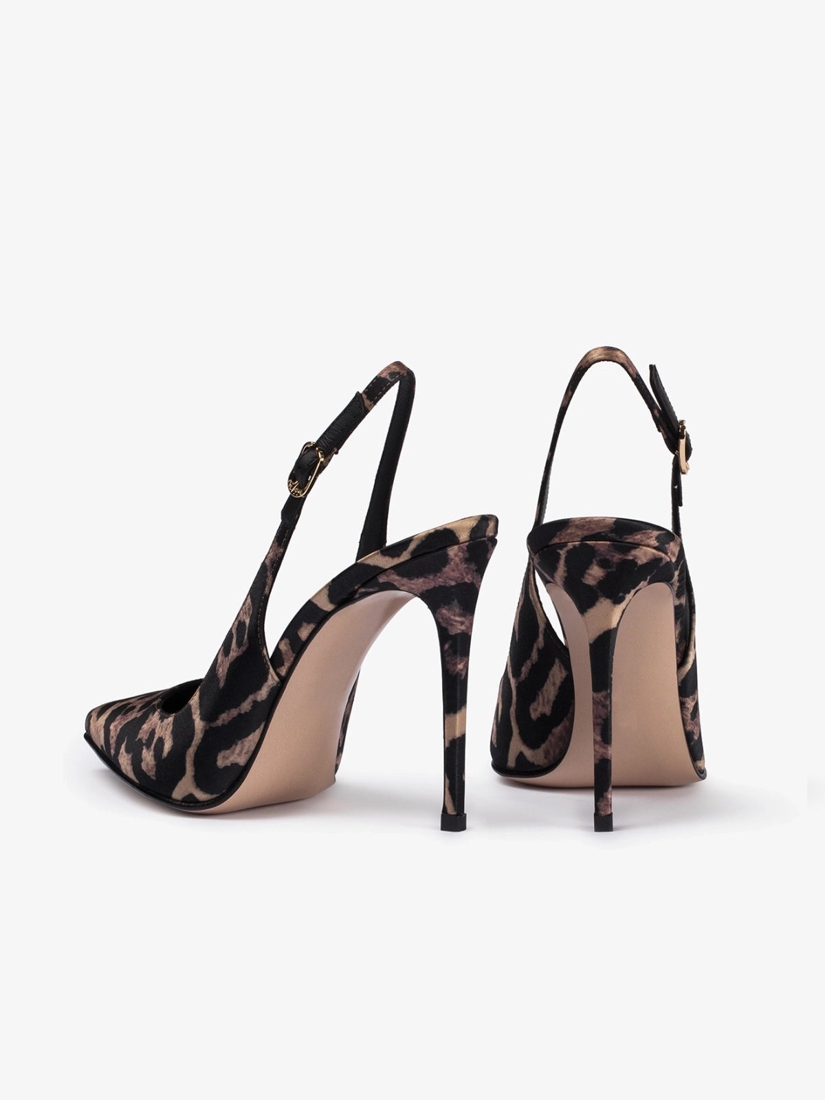 Leopard Satin Pointed-Toe Classic Slingback High Heels
