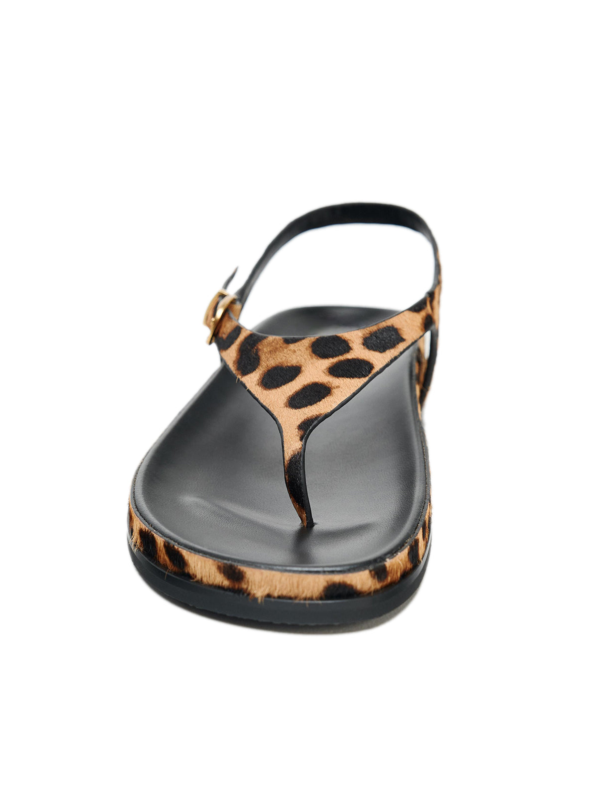 Leopard Faux Pony Hair Round-Toe Buckle Strap Sandals