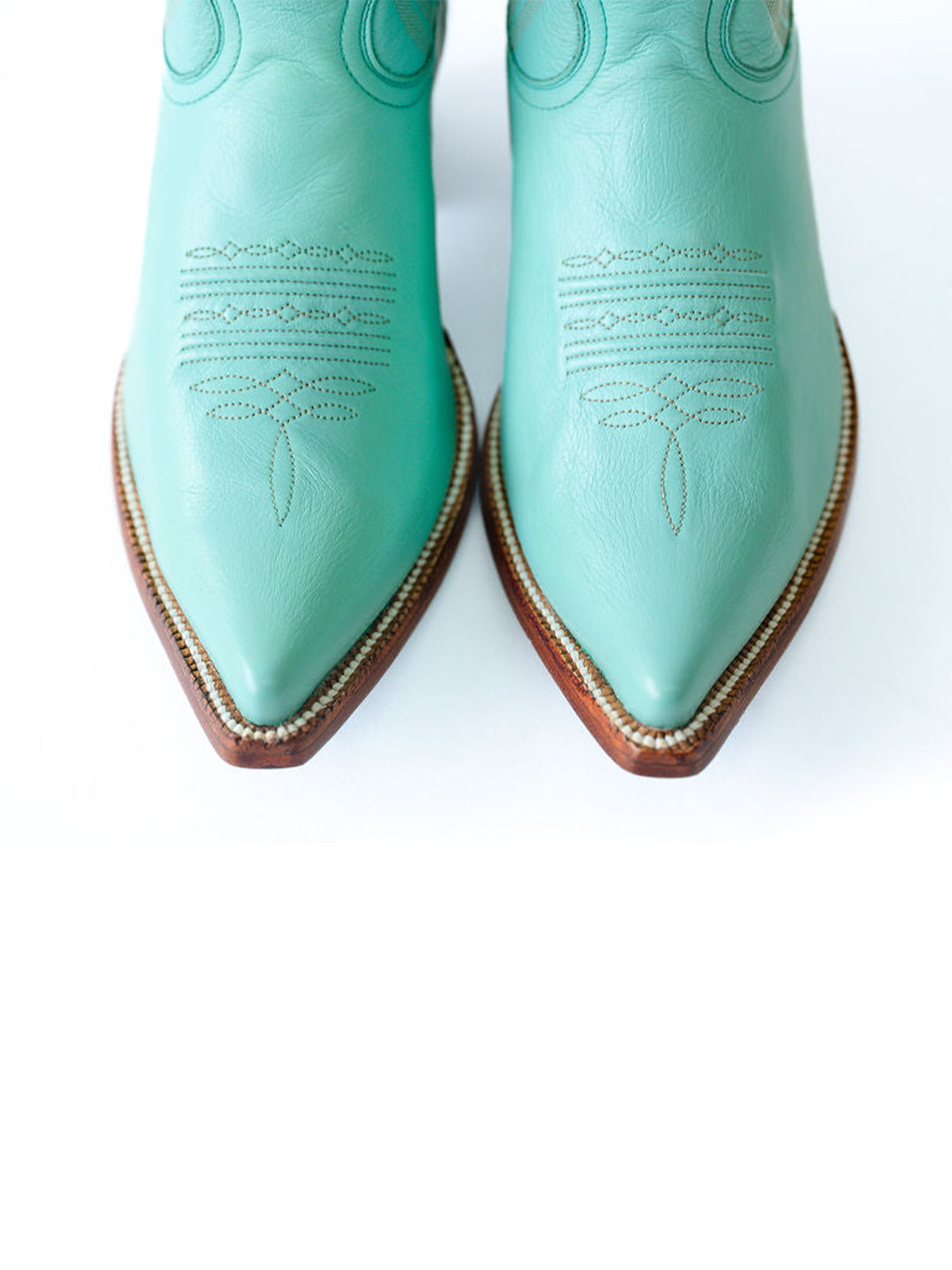 Green Almond-Toe Embroidery Ankle Booties