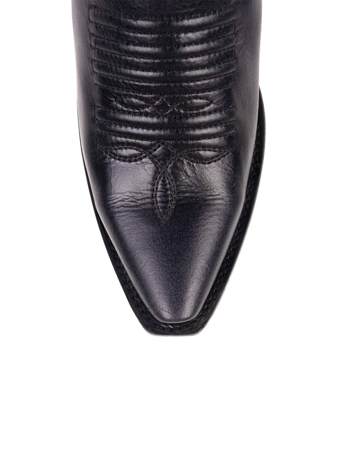 Western Snip-Toe Embroidery Mid Calf Cowgirl Boots - Classic Black