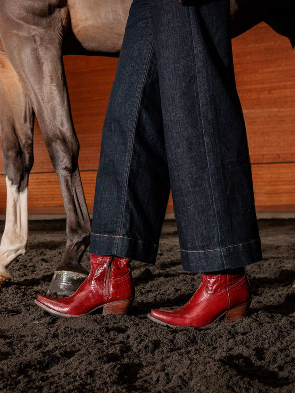 Dubonnet Crocodile Print Pointed Toe Western Cowgirl Knee High Boots