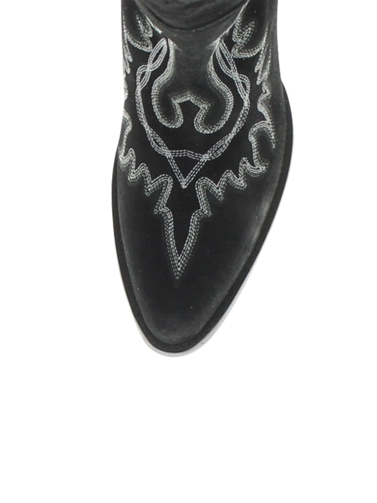 Almond-Toe Faux Suede Fringe Full-Zip Embroidery Knee High Cowgirl Boots - Black