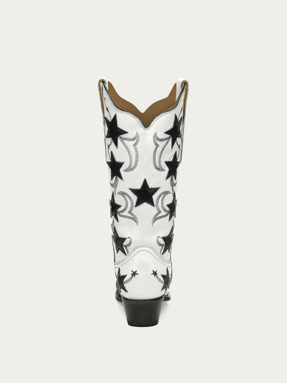 White Snip-Toe Chic Stars Inlay With Embroidery Mid Calf Cowgirl Boots