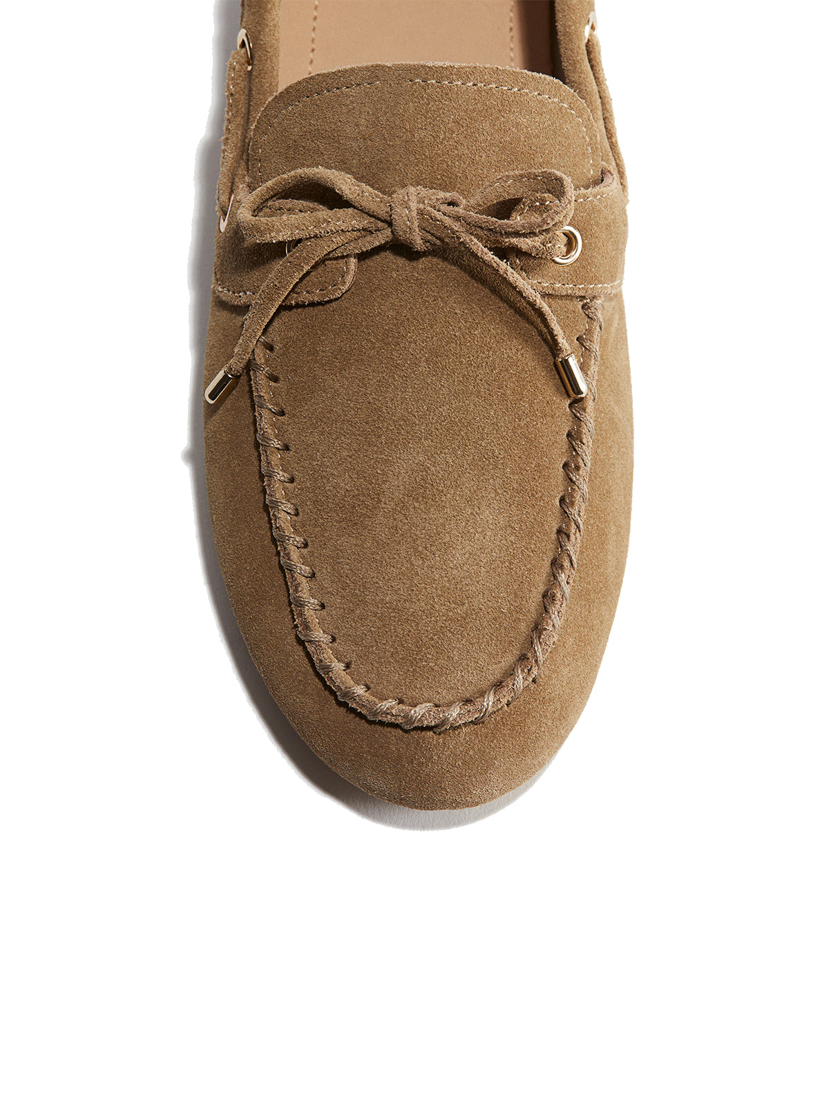 Brown Faux Suede Round-Toe Front Chic Bow Slip-On Flats