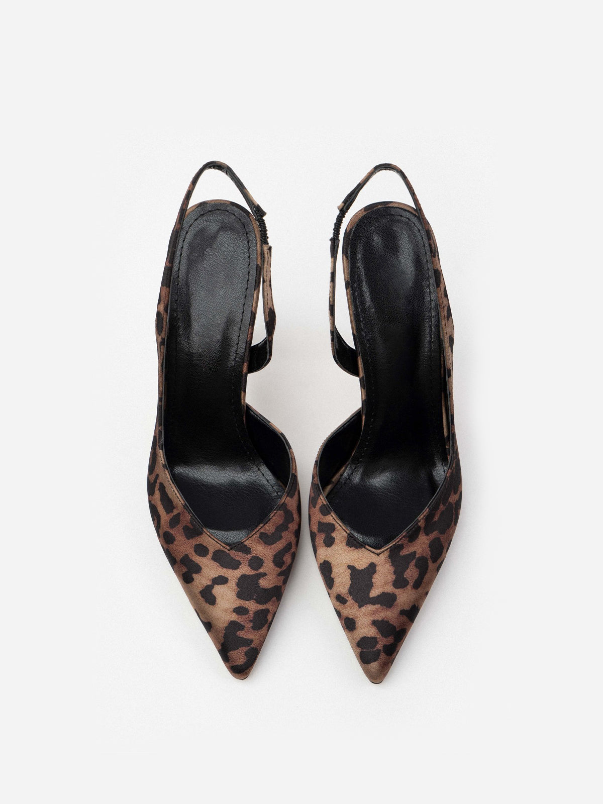 Leopard Satin Pointed-Toe Concise Slingback High Heels