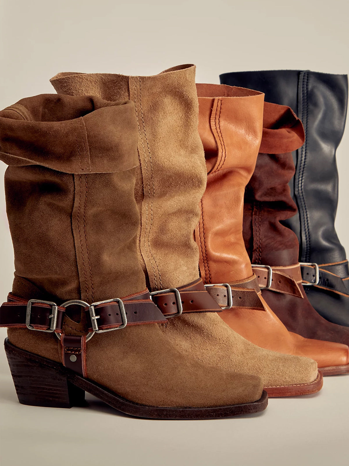 Tobacco Faux Suede Square-Toe Western Mid Calf Cowgirl Boots