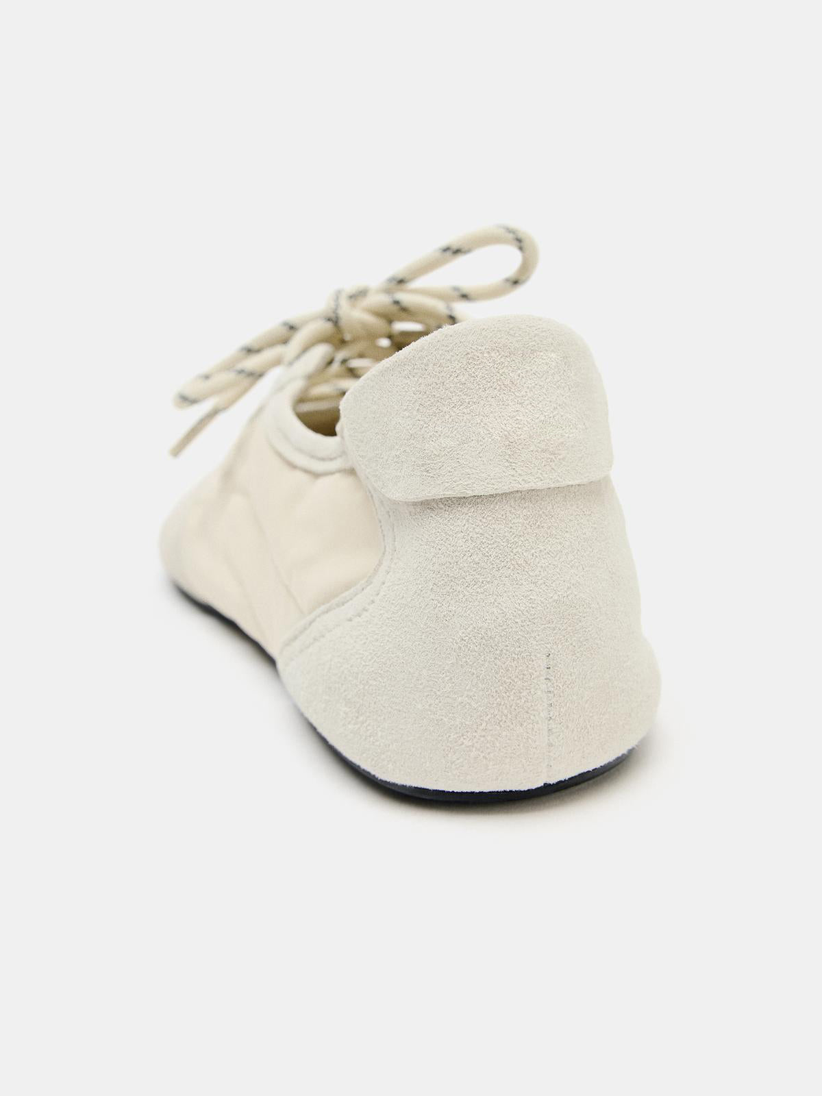 Cream Cow Suede And Satin Round-Toe Lace-Up Classic Sneakers