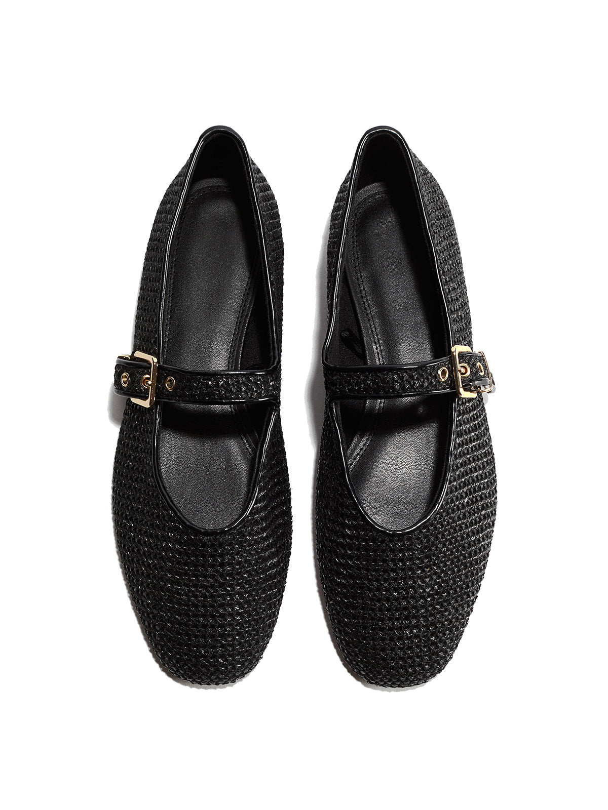 Black Grass Woven Square-Toe Mary Jane Ballet Flats