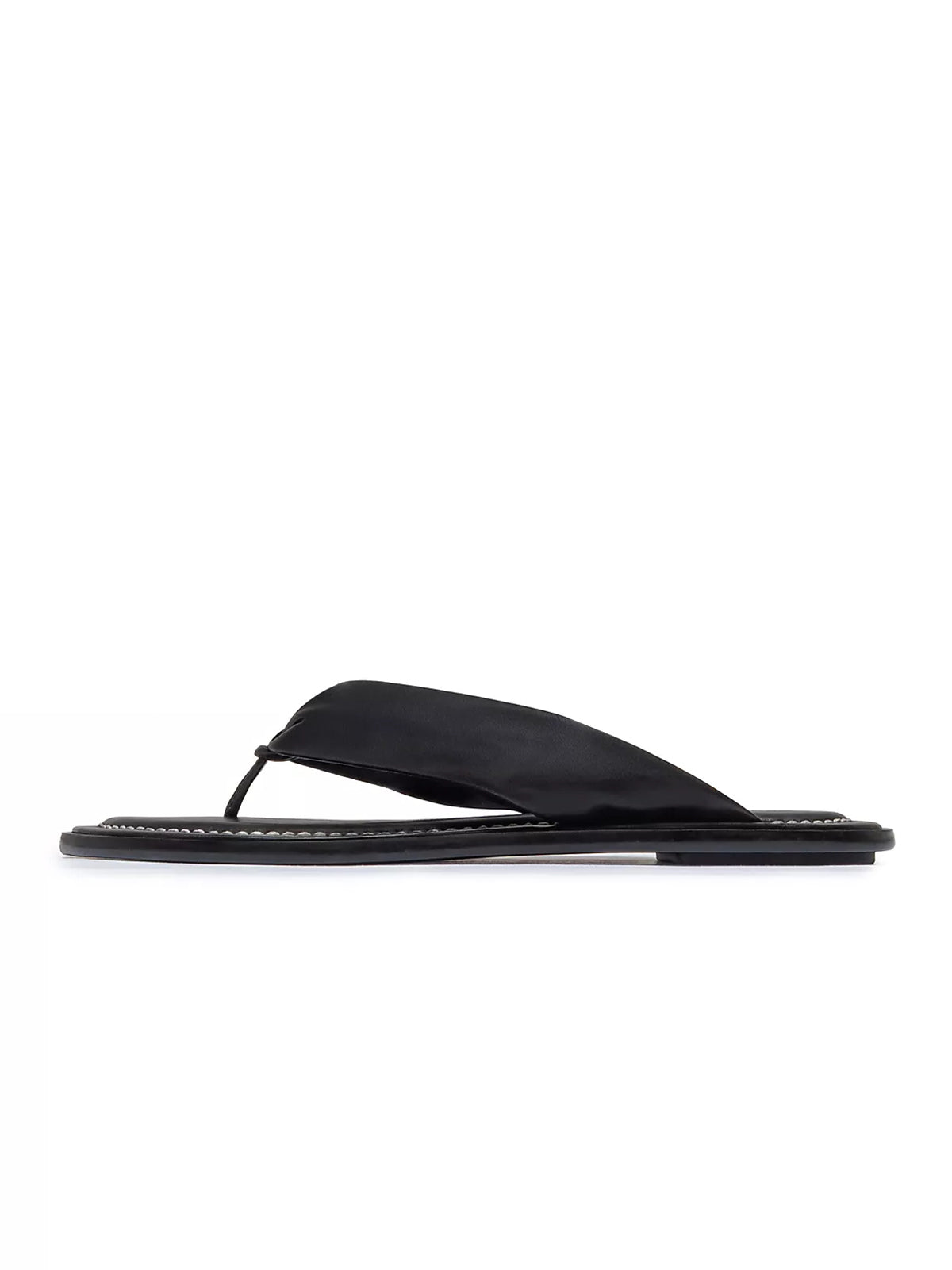 Black Round-Toe Strap Flip-Flop Flats