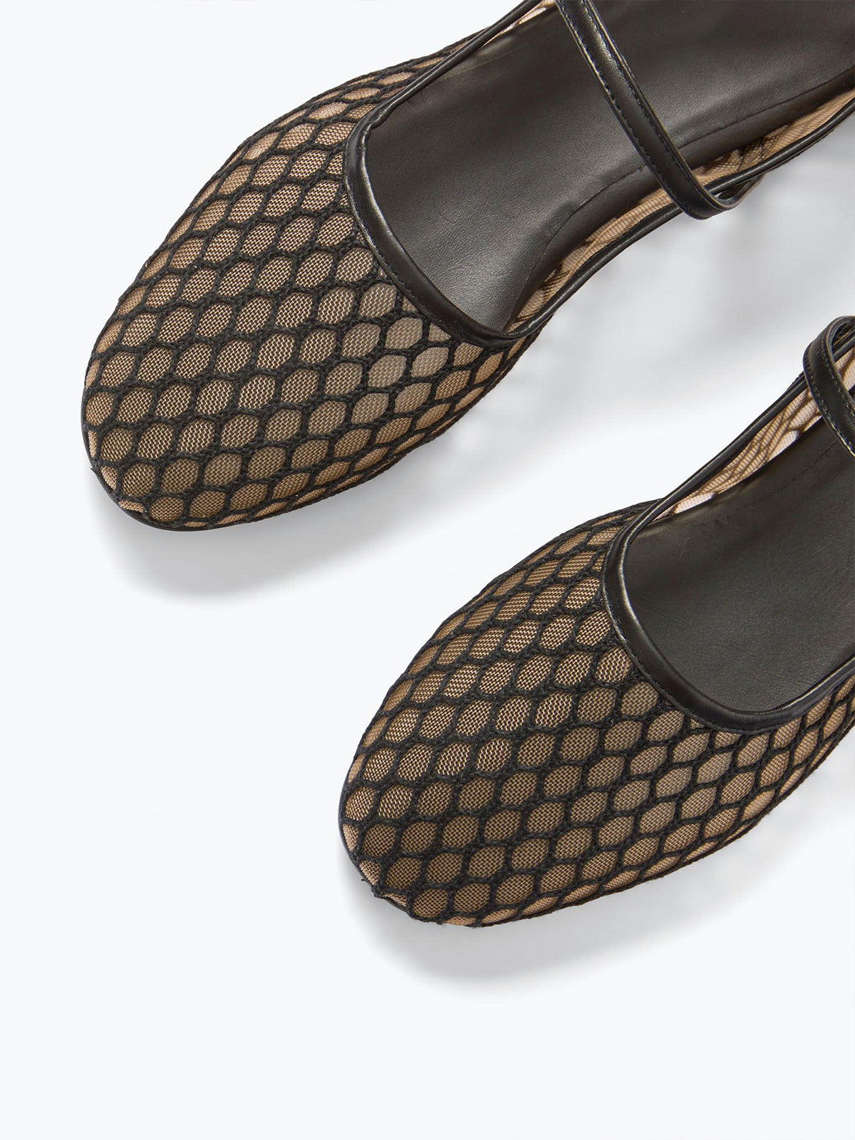 Black Round-Toe Mesh Bridge Strap Mary Jane Flats
