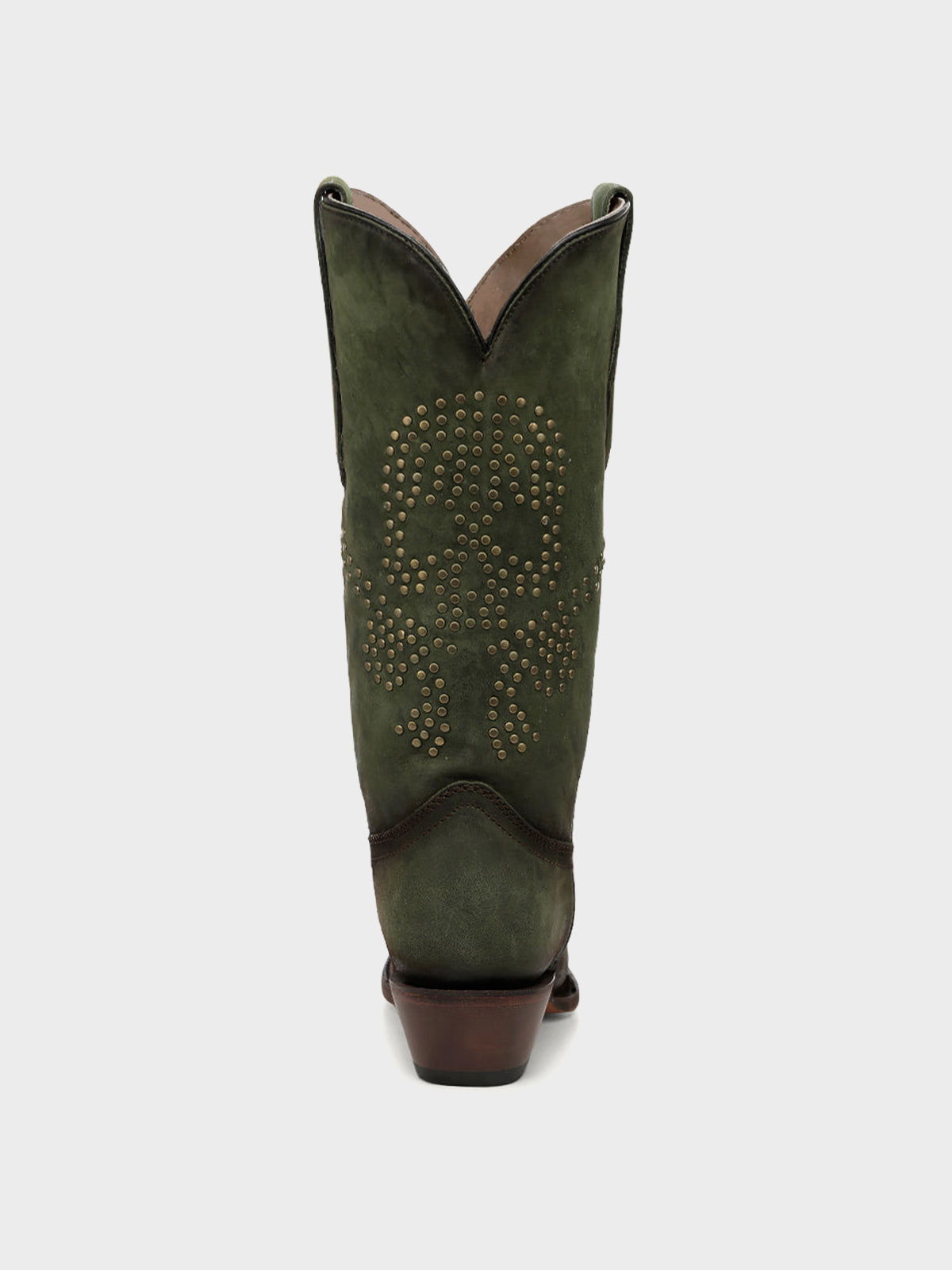 Green Snip-Toe Skull Design With Studs Mid Calf Cowgirl Boots
