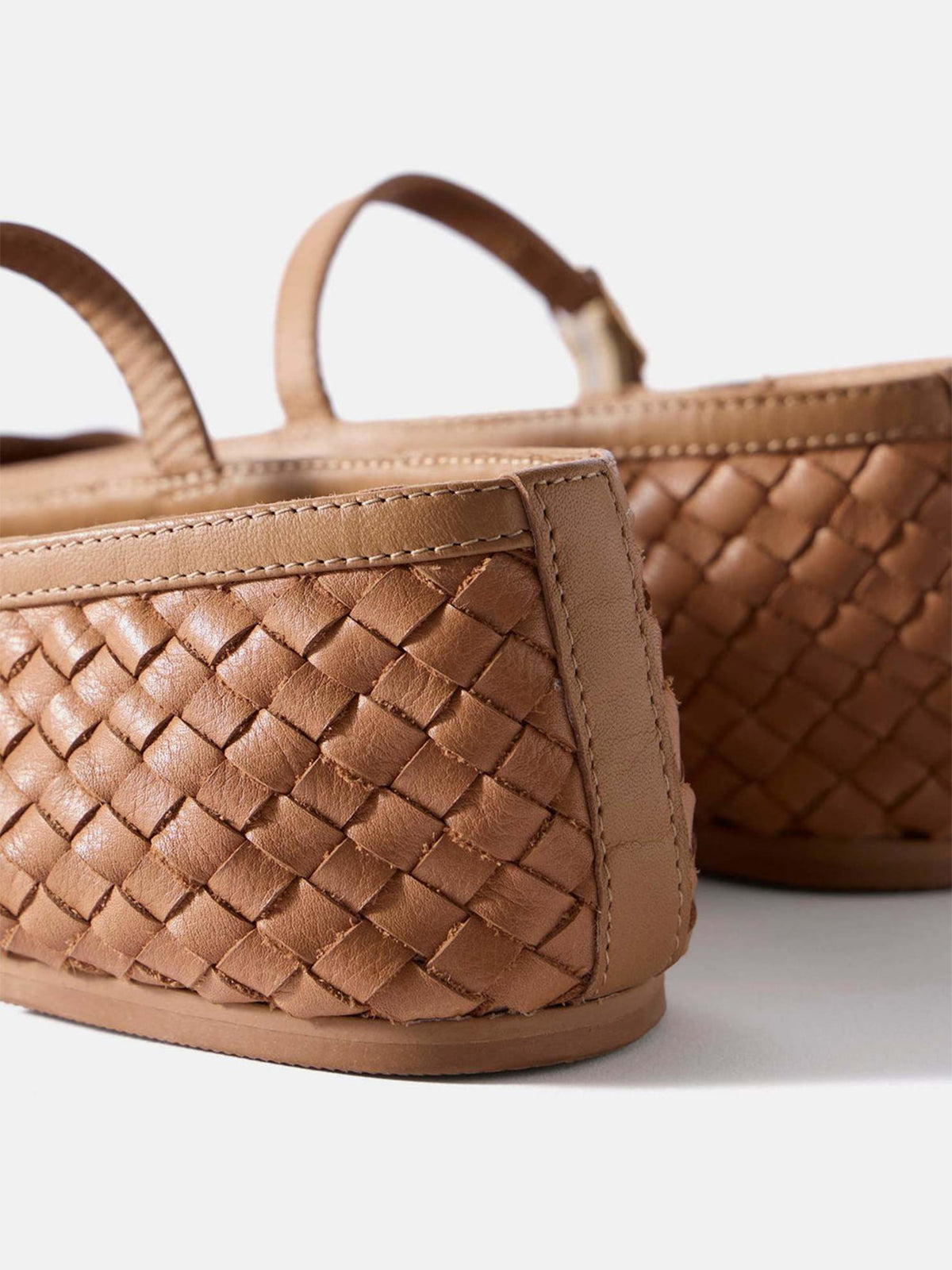 Brown Woven Vegan Leather Square-Toe Front Bow And Mary Jane Flats
