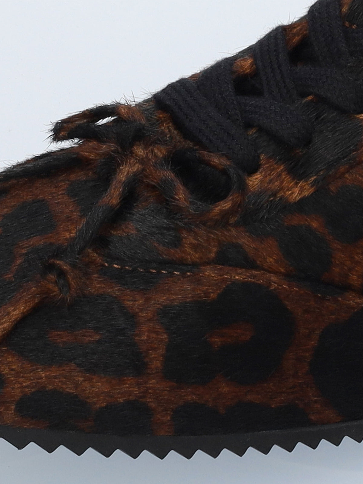 Leopard Print Pony Hair And Cow Suede Square-Toe Lace-Up Sneakers Flats