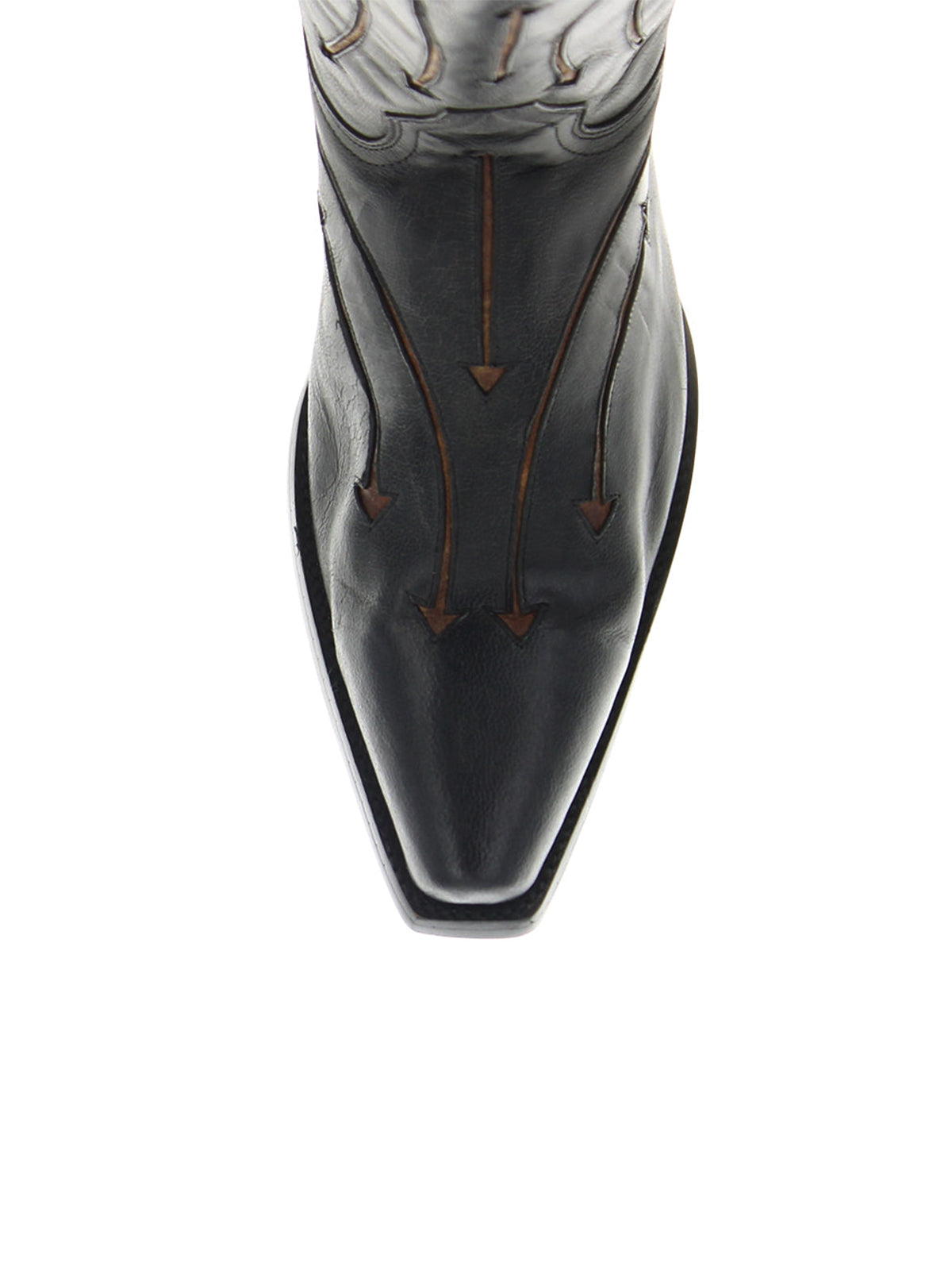 Black Snip-Toe Arrows Inlay Mid Calf Cowgirl Boots