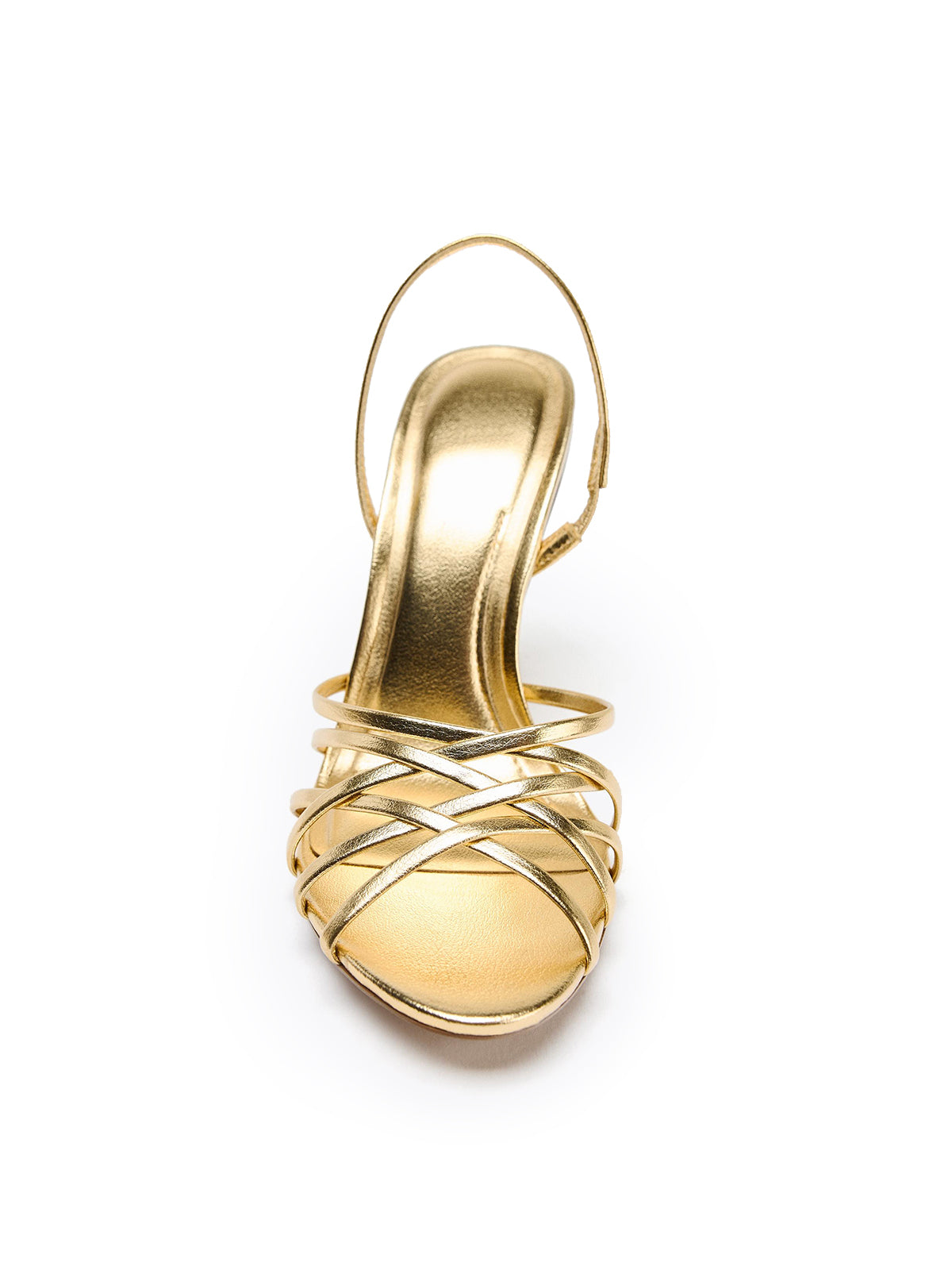 Metallic Gold Round-Toe Front Crossover Straps Slingback High Heels