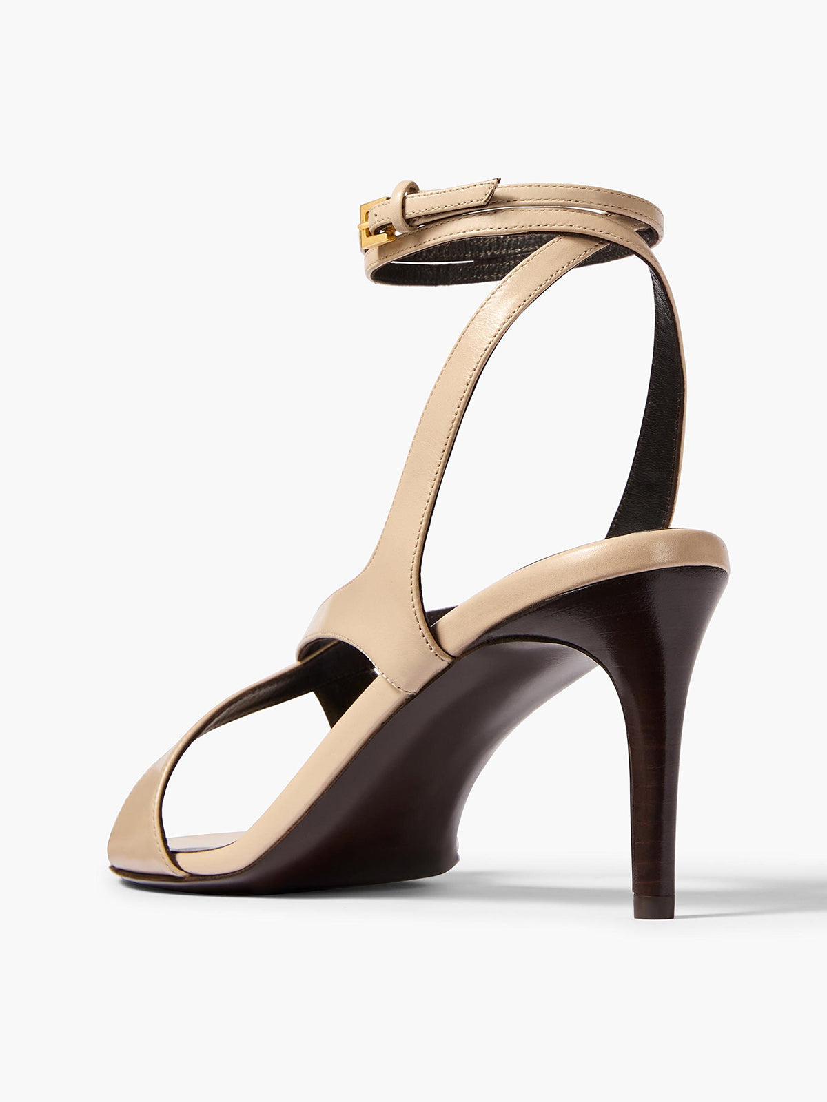 Nude Round-Toe Crossed Straps Back And Ankle Strap Sandals Kitten Heels