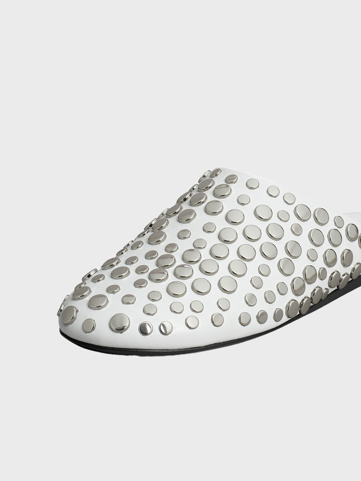 White Round-Toe Studded Mule Flats
