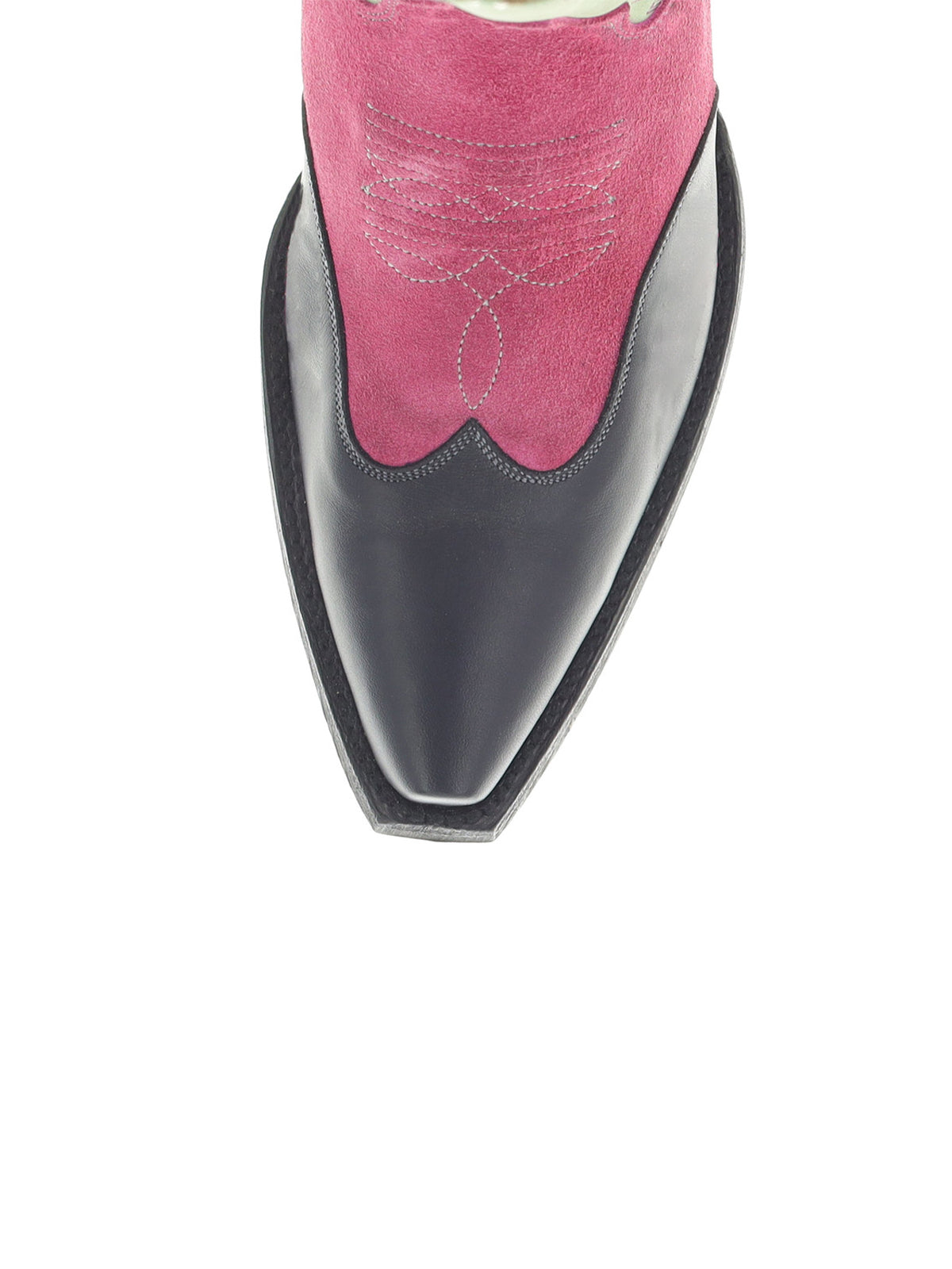 Contrast Tri-Color Snip-Toe Star Embroidery Studs Inlay Half-Zip Mid Calf Cowgirl Boots