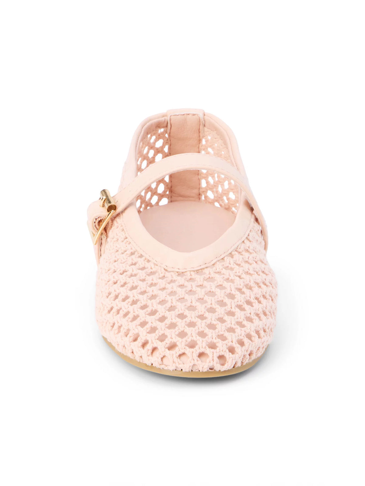 Blush Pink Grass Woven Round-Toe Buckle Mary Jane Chic Flats