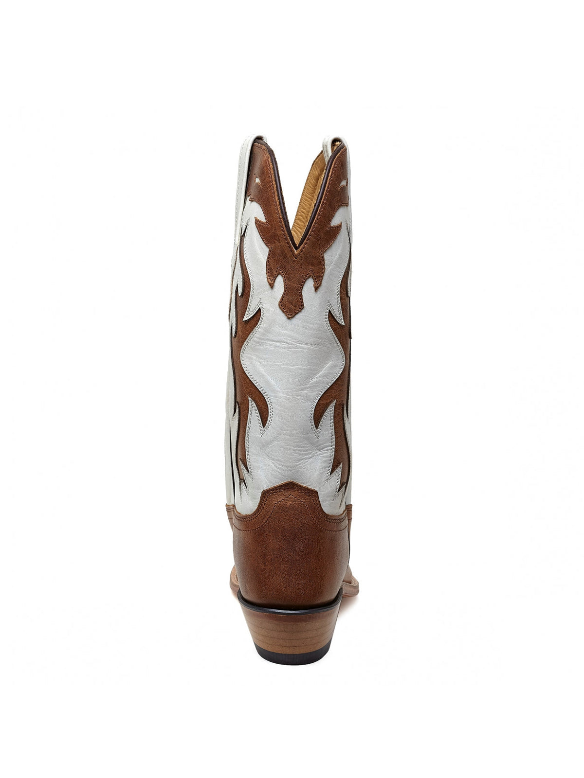 Chocolate And White Snip-Toe Flame Embroidery Mid Calf Cowgirl Boots
