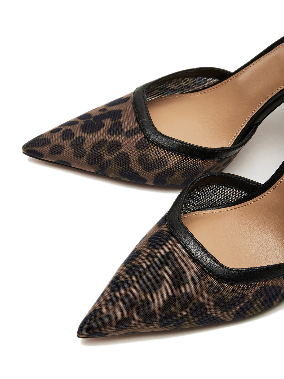 Mesh Pointed-Toe Ankle Strap Pumps High Heels - Leopard