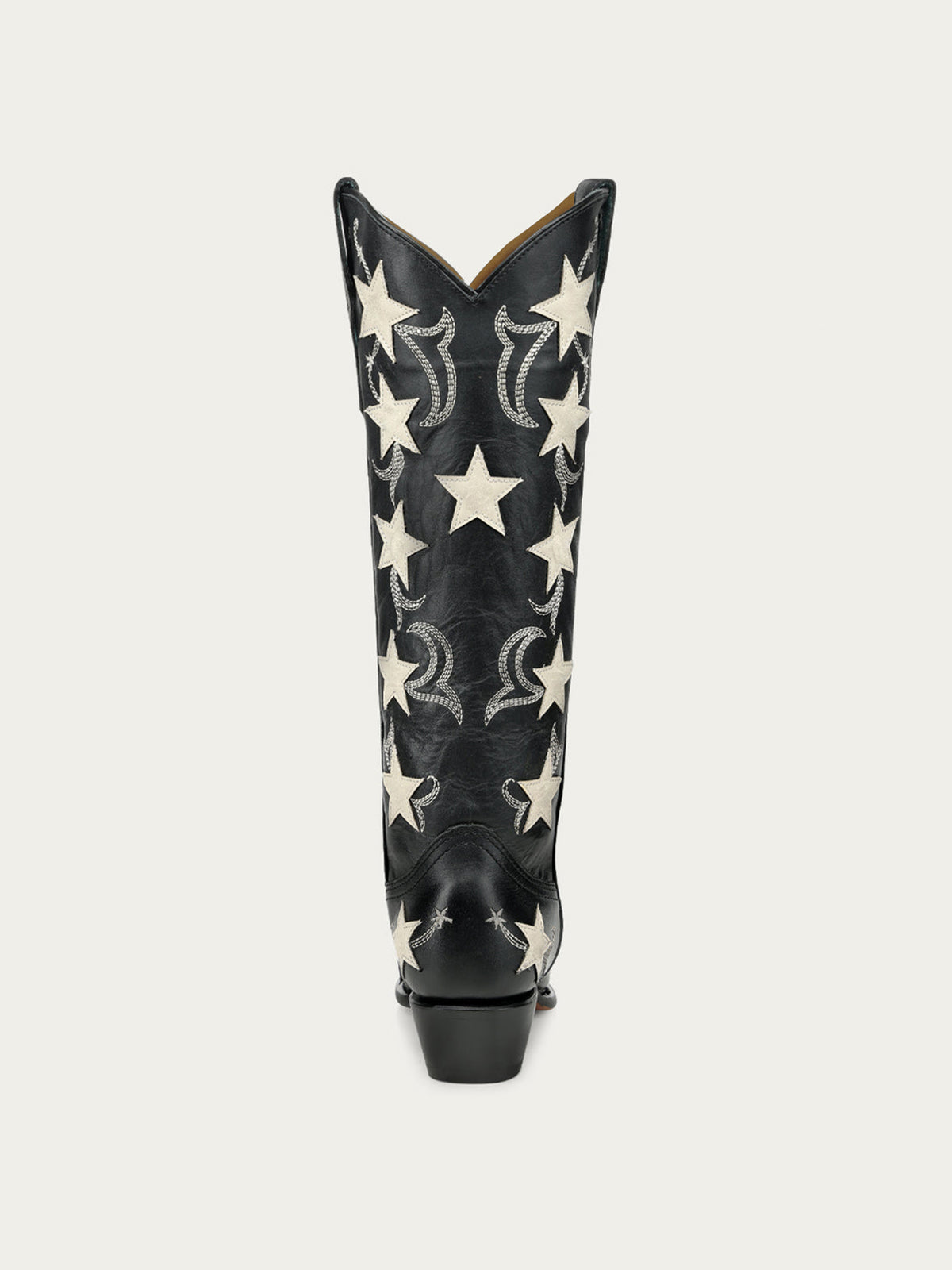 Black Snip-Toe Chic Star Inlay With Embroidery Wide Calf Knee High Cowgirl Boots