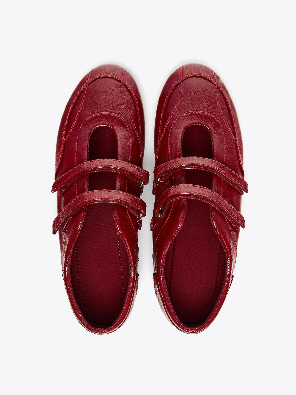 Red Round-Toe Double Adjustable Straps Ballet Flats